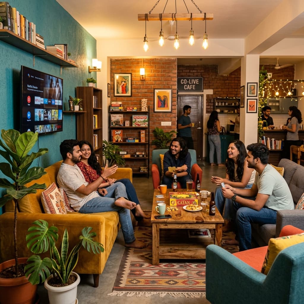 Co-living common lounge space